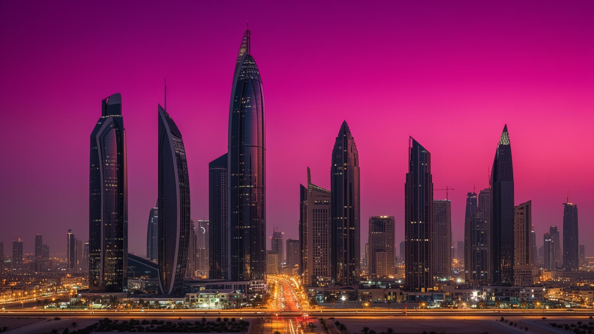 Kuwait City skyline at twilight